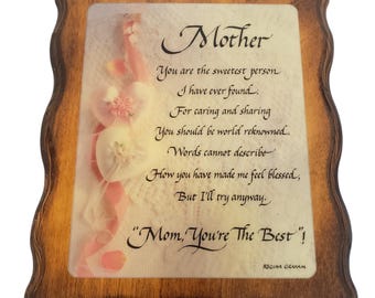 Vintage Scafa-Tornabene laminated lithograph wall plaque from the early 1990s featuring a poem for a mother by Regina Graham