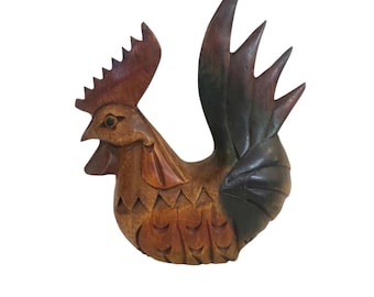Hand Carved Folk Art Wooden Painted Rooster 10"