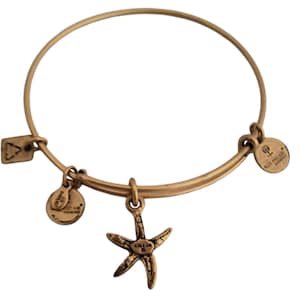 Alex and Ani starfish gold toned charm bracelet with pink crystal