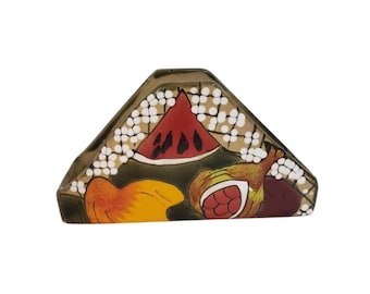 Mexican Pottery Fruit themed Napkin holder Hand painted Mexican Decor