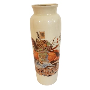 Vintage Yamahiro Arte Cerámica Hayashi Gyokko Samurai Guerrero Jarrón Japonés