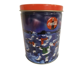 Coca Cola Collectible Metal Tin Canister 1995 Happy Holidays Group Of Polar Bears