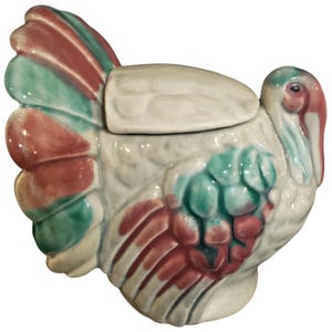 Vintage Thanksgiving Turkey Covered Sugar bowl jar container Thanksgiving decor