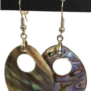 Natural Mother of Pearl Abalone Shell open teardrop style pierced earrings