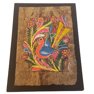Mexican Folk Art Painting Mexican Birds Painting Mexican Decor Mexican Art Hand Painted Bark Paper