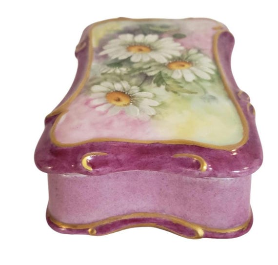 Vintage Ceramic Handpainted Rectangular Trinket J… - image 4