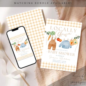 Locally Grown Baby Shower Invitation, Editable Invitation, Farmers Market Theme, Organic Baby Fun