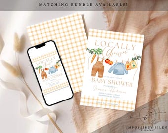 Locally Grown Baby Shower Invitation, Editable Invitation, Farmers Market Theme, Organic Baby Fun