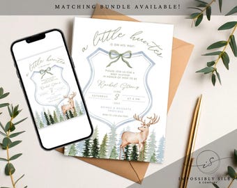 A Little Hunter is on the Way Baby Shower Invite, Editable Duck Hunting Invitation, Digital Download for Boys