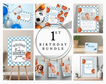 Rookie Year First Birthday Basketball Invitation Bundle, Editable Template for Sports Party, Digital Invite for Boys, 1st Birthday Bundle