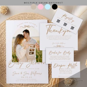 BUNDLE Simple Couples Baby Shower, Couples Baby Shower Set, Stylish Editable Invitation Bundle, Backyard Coed Shower Invite for Couples
