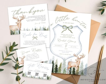 A Little Hunter is on the Way Baby Shower Bundle, Editable Duck Hunting Invitation, Digital Download for Boys