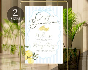 Ciao Baby Shower Welcome Sign, Editable Italian Party Decor, Digital Download Template, Ciao Bambino Theme