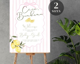 Pink Ciao Baby Shower Welcome Sign, Editable Italian Party Decor, Digital Download Template, Ciao Bambino Theme