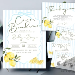 Ciao Baby Shower Bundle, Customizable Italian Baby Shower Template, Instant Download, Ciao Bambino Design