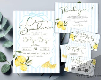 Paquete de Baby Shower Ciao, Plantilla personalizable para Baby Shower Italiano, Descarga instantánea, Diseño Ciao Bambino