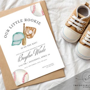INVITE ONLY Sports Baby Shower | Baseball Shower Invitation | boy sports baby shower invite | little rookie is on the way baby shower