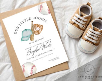 INVITE ONLY Sports Baby Shower | Baseball Shower Invitation | boy sports baby shower invite | little rookie is on the way baby shower
