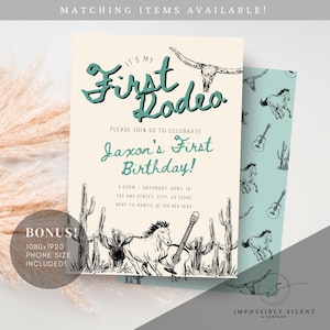 1st Rodeo Birthday Invitation, Editable Cowboy Invite for Boy&#39;s Western Party, Digital Download Template
