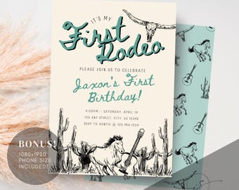 1st Rodeo Birthday Invitation, Editable Cowboy Invite for Boy's Western Party, Digital Download Template