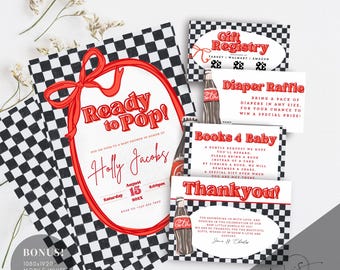 Ready to Pop Soda Baby Shower Bundle, Fun Editable Template, Instant Download, Retro Party Invite