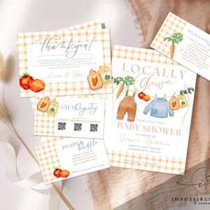 Locally Grown Baby Shower Invitation Bundle, Editable Bundle, Farmers Market Theme, Organic Baby Fun