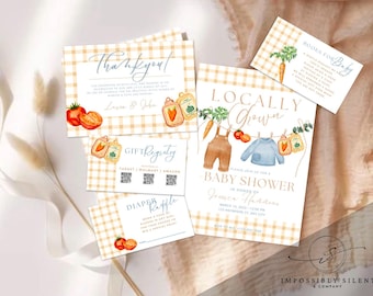 Locally Grown Baby Shower Invitation Bundle, Editable Bundle, Farmers Market Theme, Organic Baby Fun