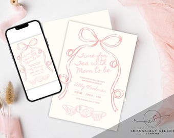 Tea with the Mom to Be Digital Baby Shower Invite, Editable Template, Instant Download, Tea Party Celebration