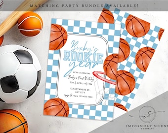 Rookie Year First Birthday Basketball Invitation, Editable Template for Sports Party, Digital Invite for Boys