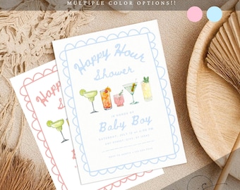 Cocktail Happy Hour Baby Shower Invite bundle kit, Editable Digital Template, Brunch and Bubbly Theme, Instant Download Invitation