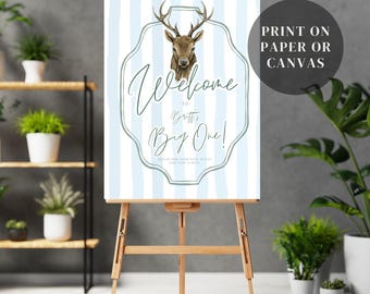 The Big One Deer 1st Birthday Welcome Sign, Editable Template for Boy, Hunting Theme Party Invite, Instant Download