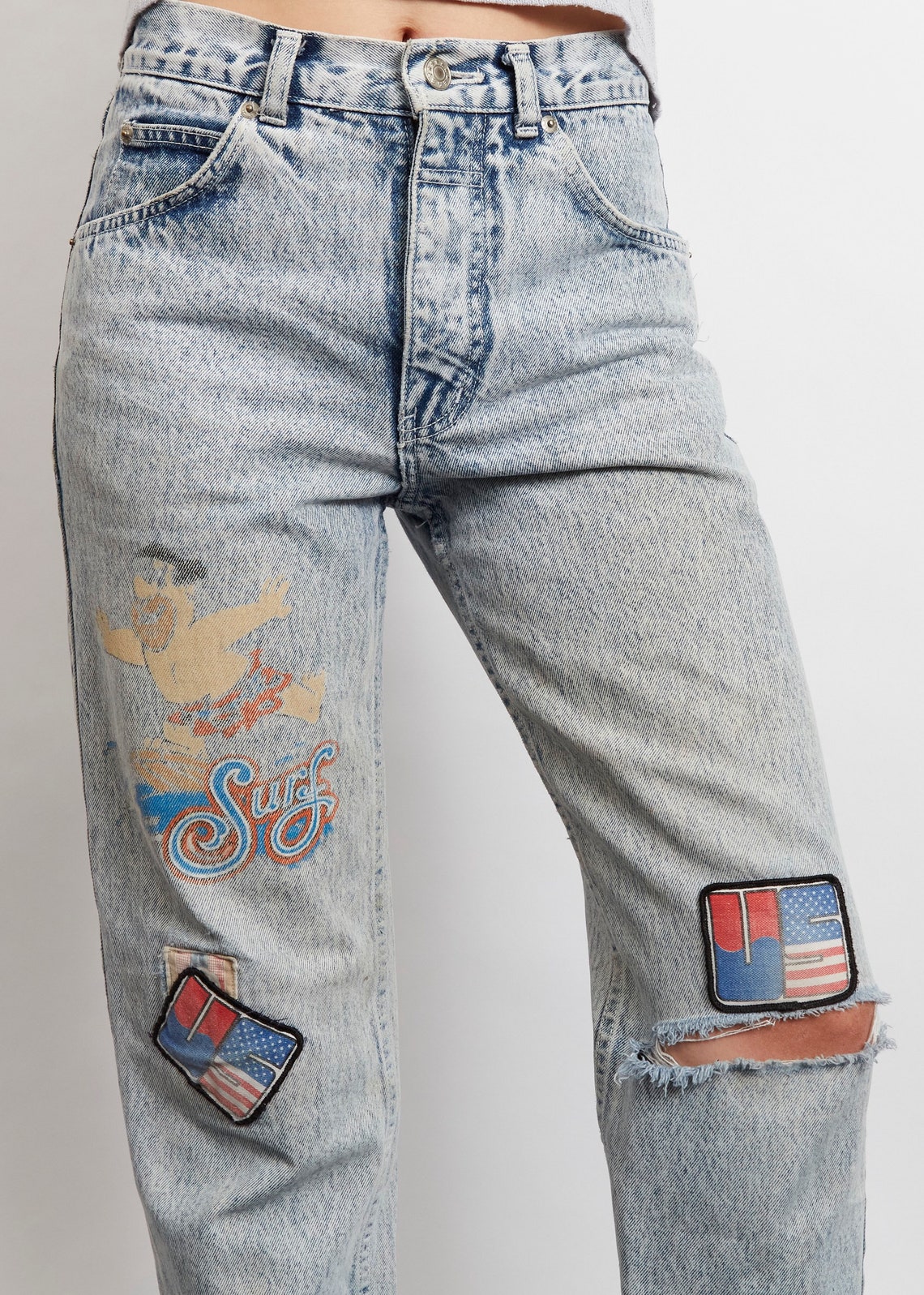 Vintage 1990'a light wash High Waisted Flintstones Jeans | Etsy