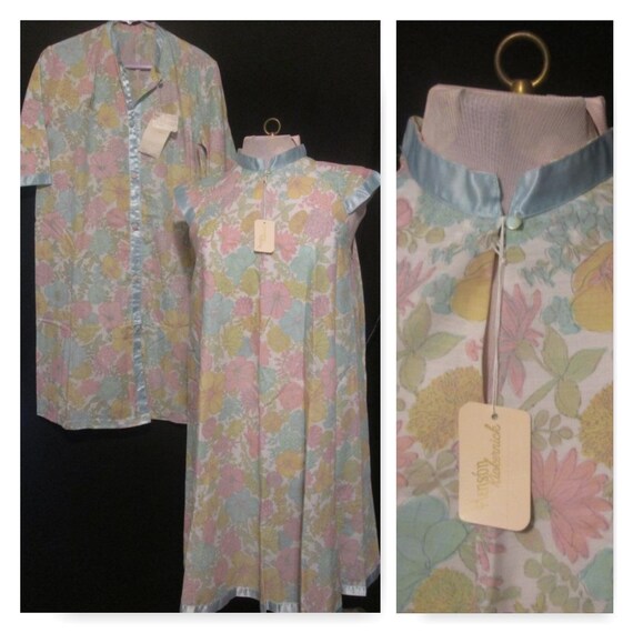 Vintage Nightgown Robe Set NWT 1960s retro pastel