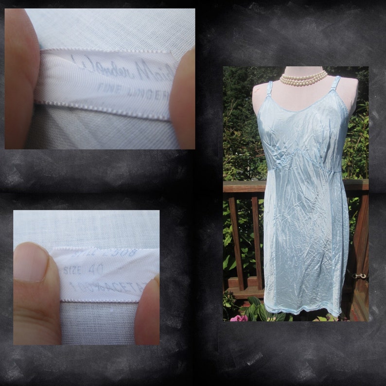 Wondermaid blue Acetate slip Size 40 Fine Lingerie adjustable straps Vintage nightgown 1960s fun