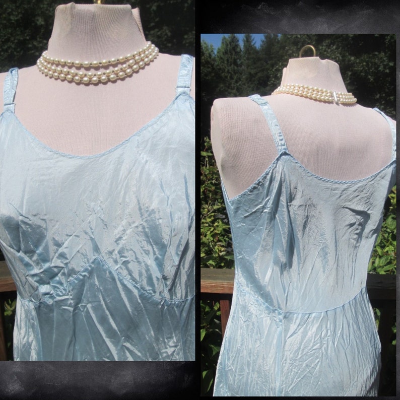 Wondermaid blue Acetate slip Size 40 Fine Lingerie adjustable straps Vintage nightgown 1960s fun