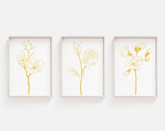 Yellow Prints, Wall Art Print, Printable, Yellow, Set of Prints, Flower Wall Art, Wall Art, Flower Print, Instant Download, Flower Printable