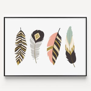 Printable Art, Wall Art Prints, Feather Print, Tribal Print, Minimalist Art, Instant Download, Modern Art, Scandinavian Print, Printables