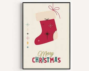 Christmas Print, Christmas Stocking, Printable, Mid Century Modern, Christmas Printable, Mid Century Print, Christmas, Mid Century Wall Art