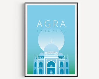 Taj Mahal Print, Blue Print, Agra Print, India Print, Taj Mahal, Affiche de voyage, Bleu, Imprimable, Affiche Agra, Téléchargement instantané, Impression de voyage