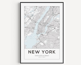 New York Map Print, New York, Printable, New York Print, Wall Art, Map Print, New York Poster, New York Gift, Travel Poster, Travel Print