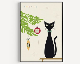 Christmas Printable, Mid Century Modern, Cat Print, Christmas Printable, Mid Century Print, Christmas, Instant Download, Mid Century Cat