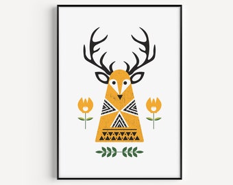 Printable Wall Art, Stag Print, Nordic Prints, Minimalist Print, Instant Download, Digital Print, Modern Art, Scandinavian Print, Wall Print