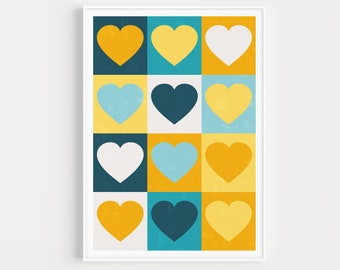 Heart Print, Blue Print, Printable Art, Blue Yellow, Wall Art Print, Wall Art, Heart Printable, Minimalist Print, Modern Art, Scandinavian