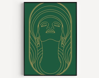 Green Print, Art Deco Print, Printable Art, Woman Print, Art Deco, Poster, Wall Art Print, Art Deco Printable, Art Print, Green Art Deco