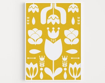 Yellow Print, Flower Print, Ochre Print, Printable, Yellow, Wall Art Print, Ochre Wall Art, Wall Art, Minimalist Print, Scandinavian Print