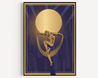 Art Deco Print, Blue Print, Printable Art, Art Deco Poster, Blue Gold Print, Art Deco, Blue, Wall Art Print, Gold Print, Art Print, Wall Art