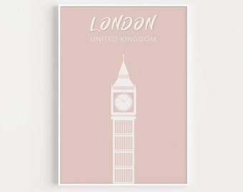 London Print, London Poster, Pink, Printable, London Printable, London Wall Art, Pink Print, Instant Download, Pink Printable, London