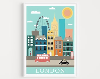 London Print, London Poster, Wall Art, London Gift, London Printable, Colourful Print, Printable Art, Printable, London Wall Art, London