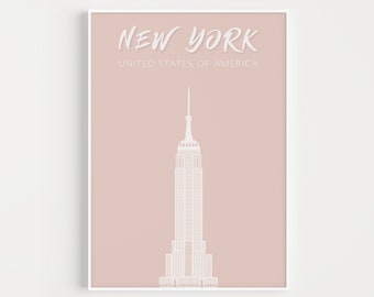 New York Wall Art, Pink Print, New York Print, New York Poster, New York, Travel Poster, Printable Art, Travel Print, New York Printable