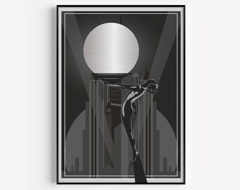 Impresión Art Déco, Impresión en Gris Negro, Arte Imprimible, Arte Mural Art Déco, Impresión en Plata Negra, Art Déco, Impresiones de Arte Mural, Impresión Artística, Arte Mural